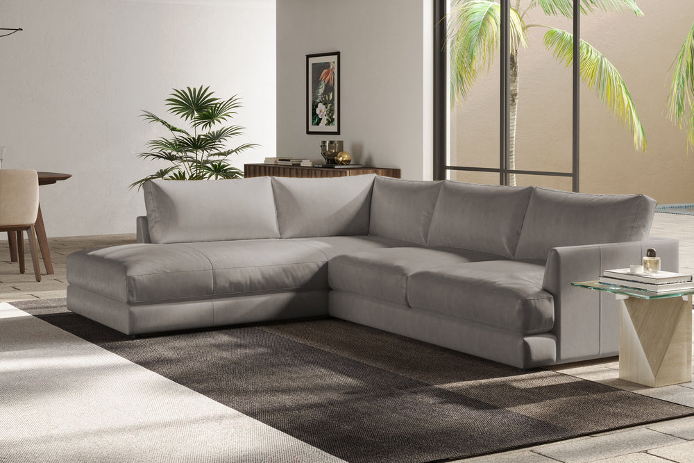 Valencia Serena Leather L-shape with Left Chaise Sectional Sofa, Light Grey