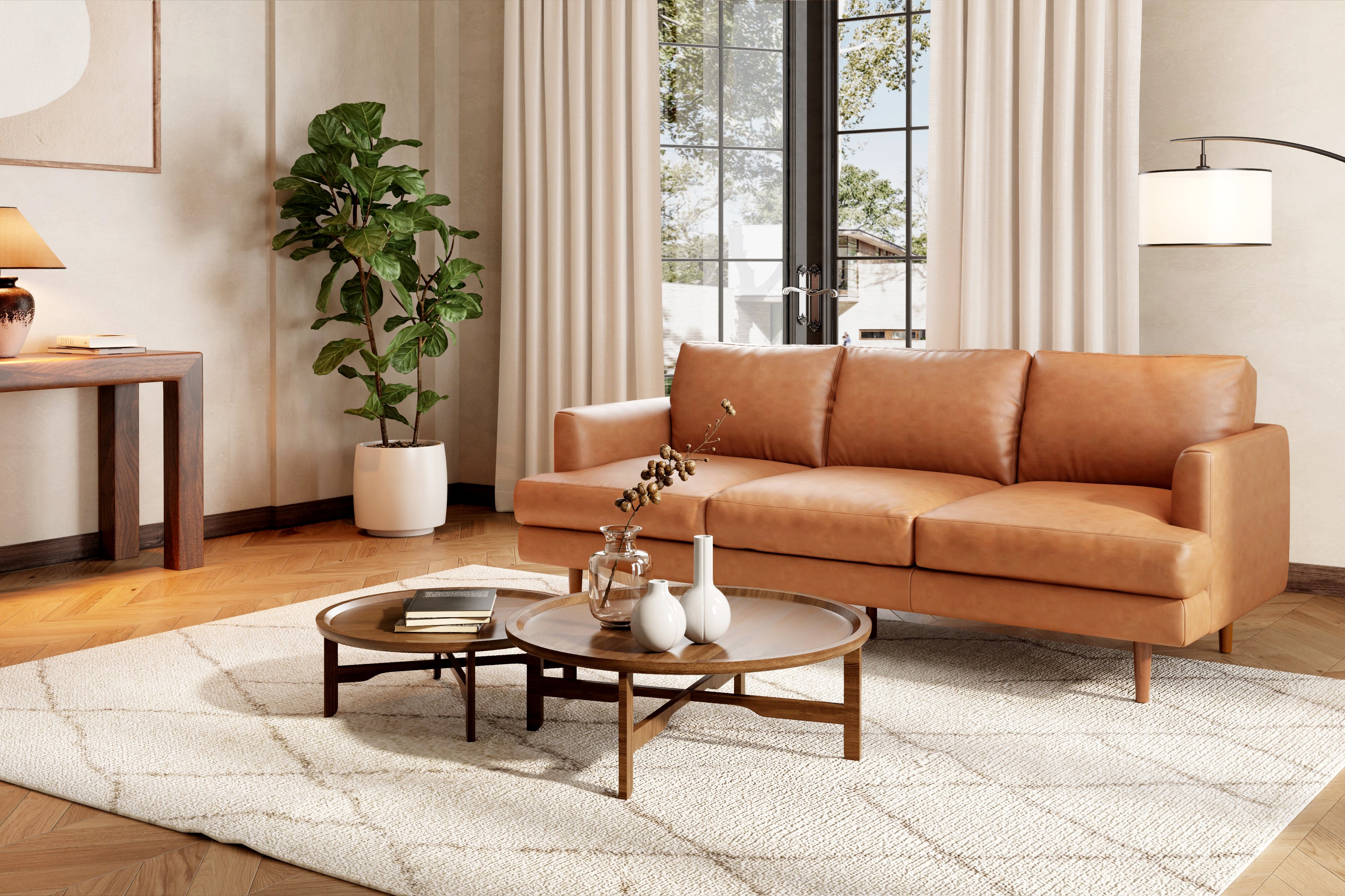 Leather deals sectional cognac