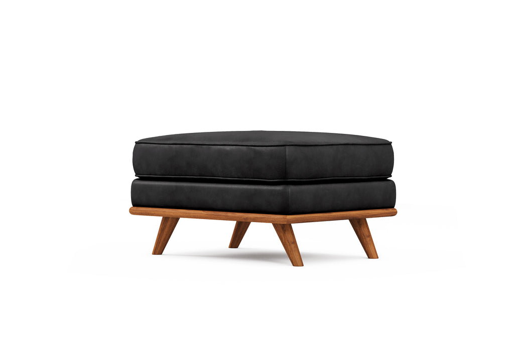 Valencia Artisan Top Grain Leather Ottoman, Black Color