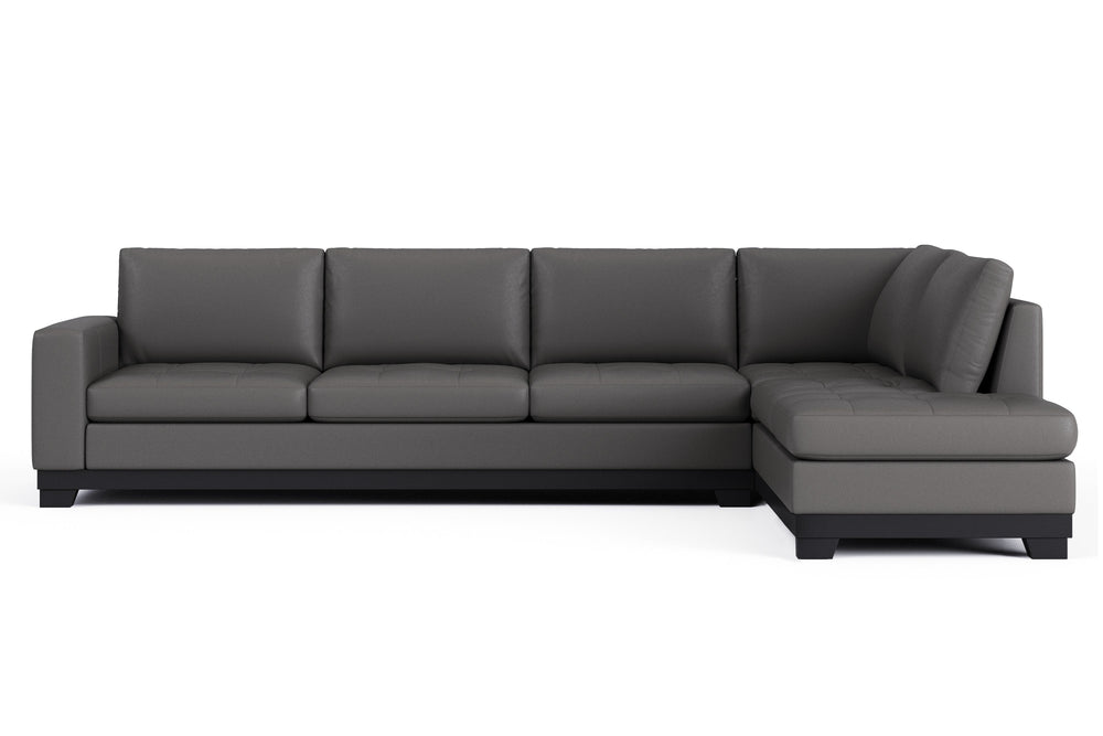 Valencia Aine Top Grain Leather Four Seats with Right Chaise Sofa, Charcoal Grey