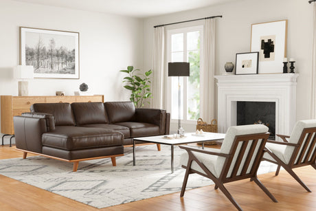 Valencia Artisan Top Grain Three Seats with Left Hand Chaise Leather Sofa, Chocolate Color