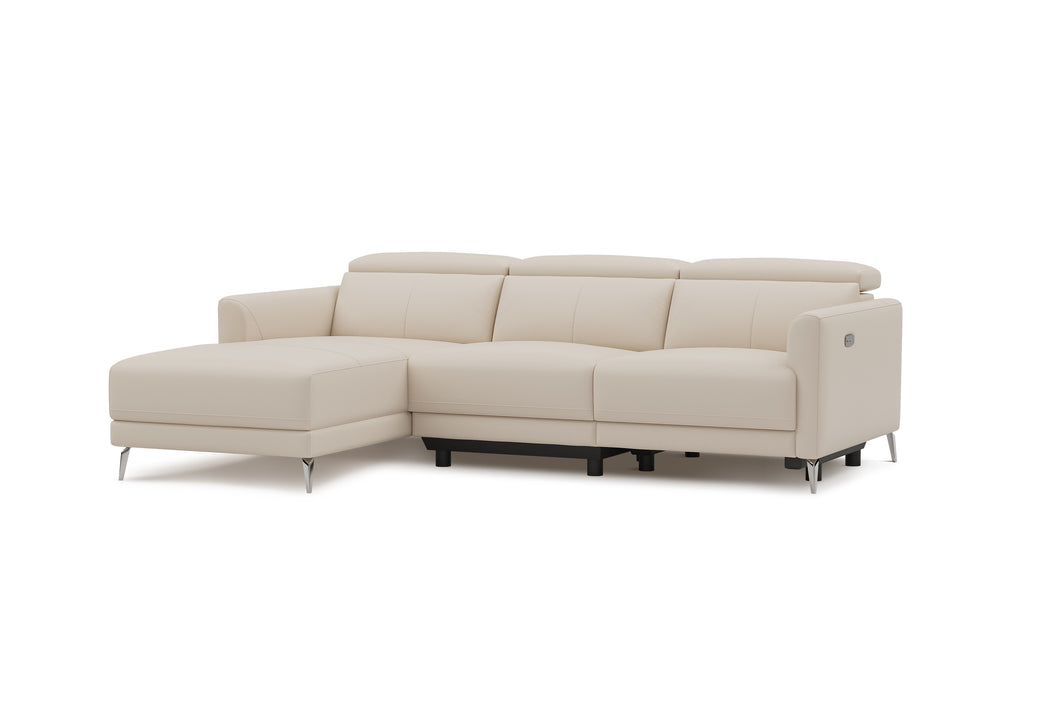 Valencia Andria Modern Left Hand Facing Top Grain Leather Reclining Sectional Sofa, Beige Color