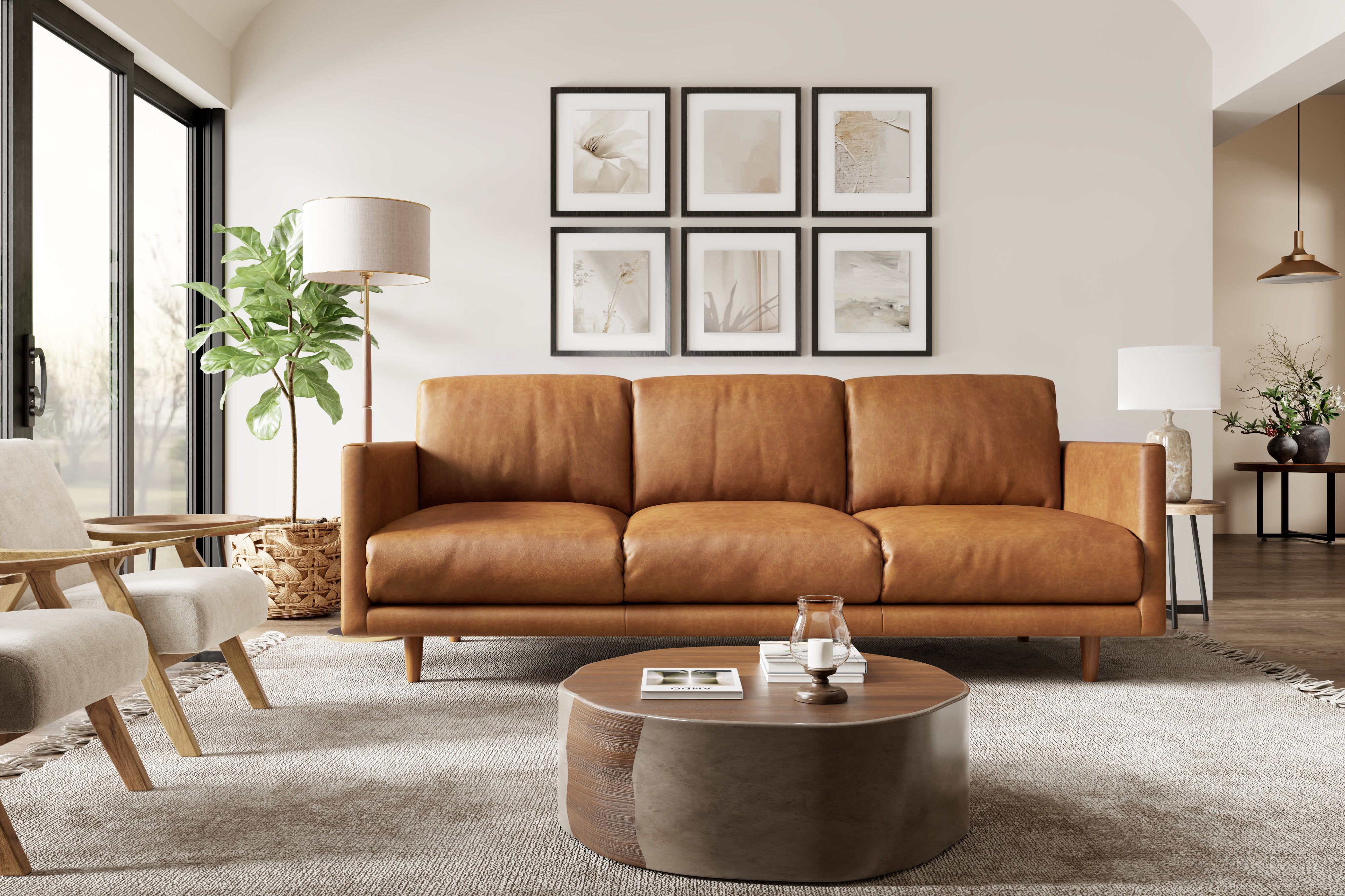 Skinnsofa Cognac () Skinnsofa Cognac