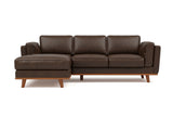 Valencia Artisan Top Grain Three Seats with Left Hand Chaise Leather Sofa, Chocolate Color