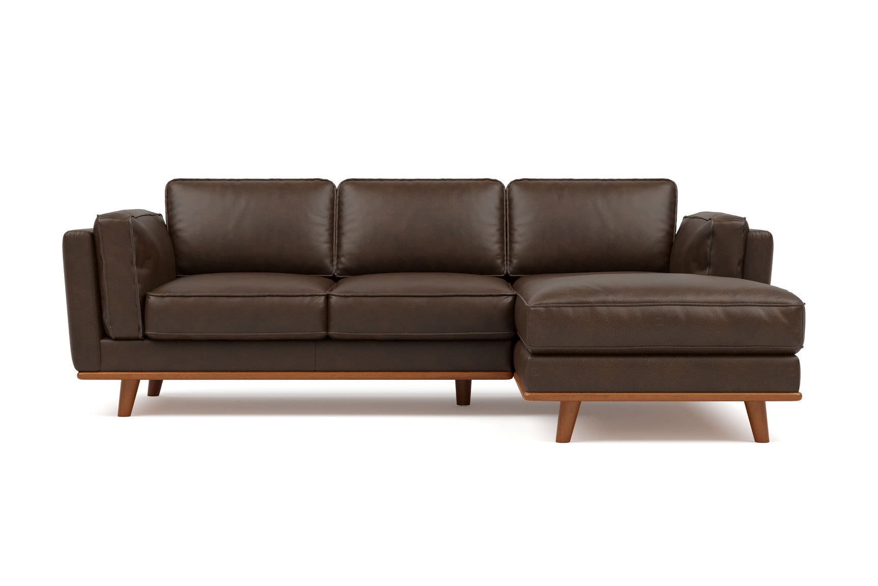 Valencia Artisan Top Grain Three Seats with Right Hand Chaise Leather Sofa, Chocolate Color