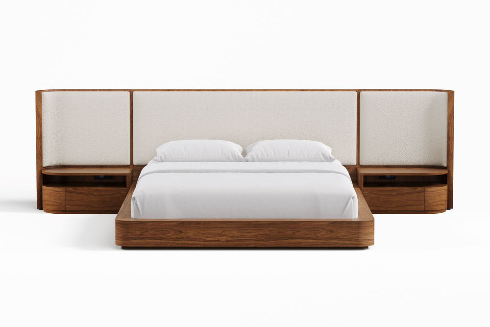 Valencia Gianna Queen Size Bed Frame With Nightstands, Natural Walnut Wood