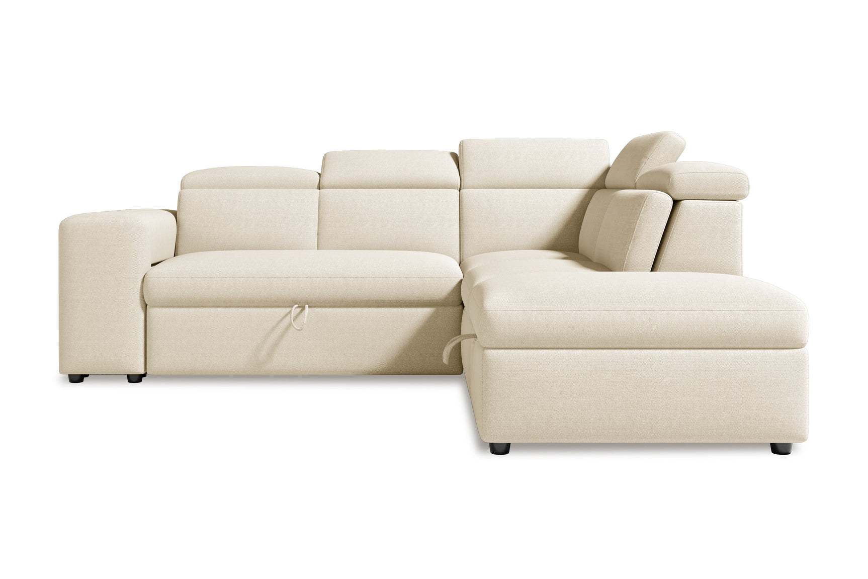 Valencia Finn Fabric Sectional Sofa Bed with Right Hand Storage, Beige Color