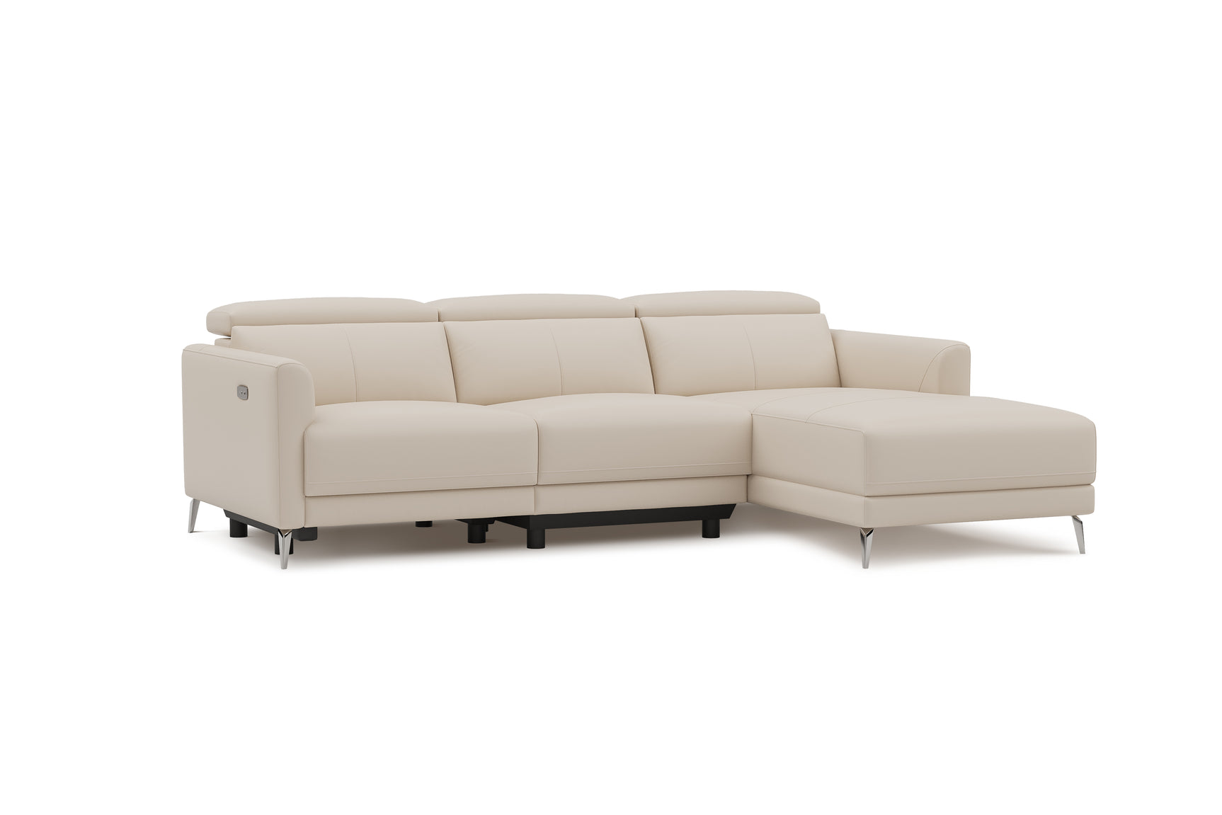 Valencia Andria Modern Right Hand Facing Top Grain Leather Reclining Sectional Sofa, Beige Color