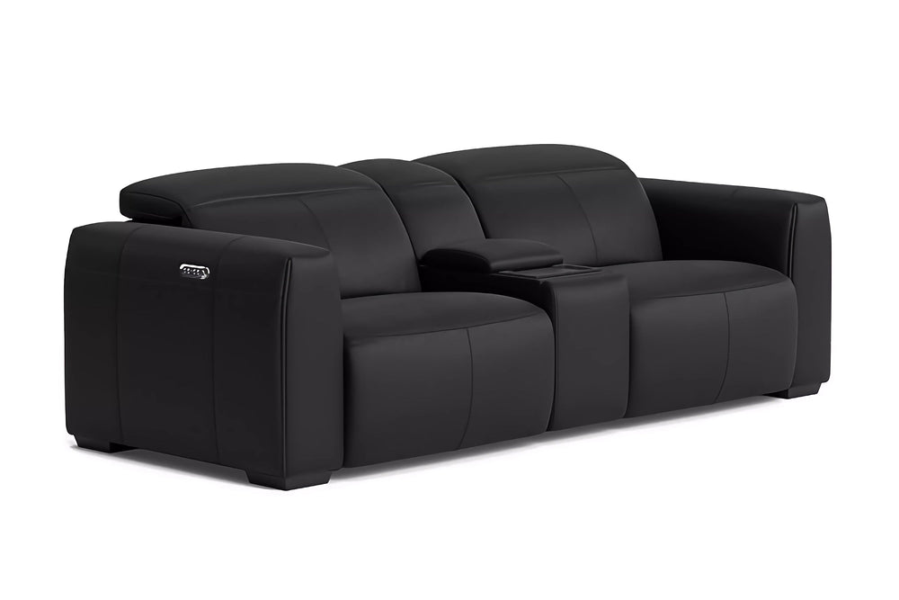 Valencia Carmen Leather Loveseat Dual Recliner with Console Sofa, Black
