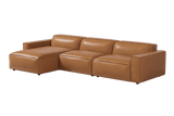Valencia Nathan Full Aniline Leather Lounge Modular Sofa, Three Seats With Left Chaise, Caramel Brown Color