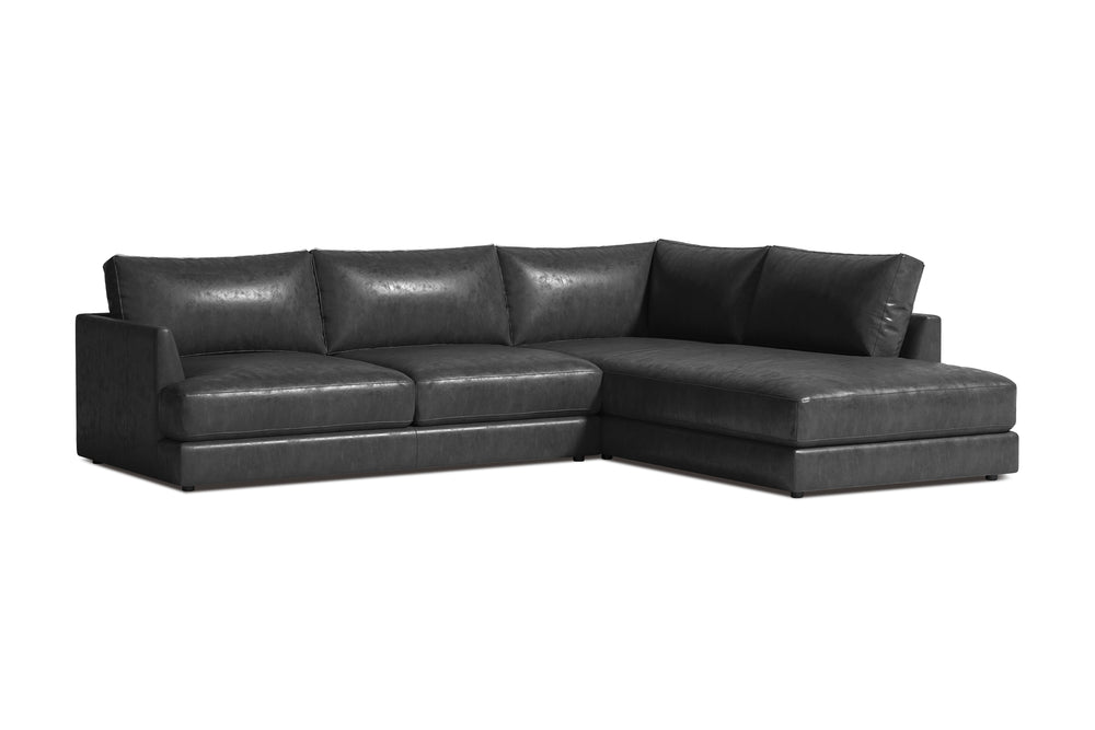 Valencia Serena Leather L-shape with Right Chaise Sectional Sofa, Black