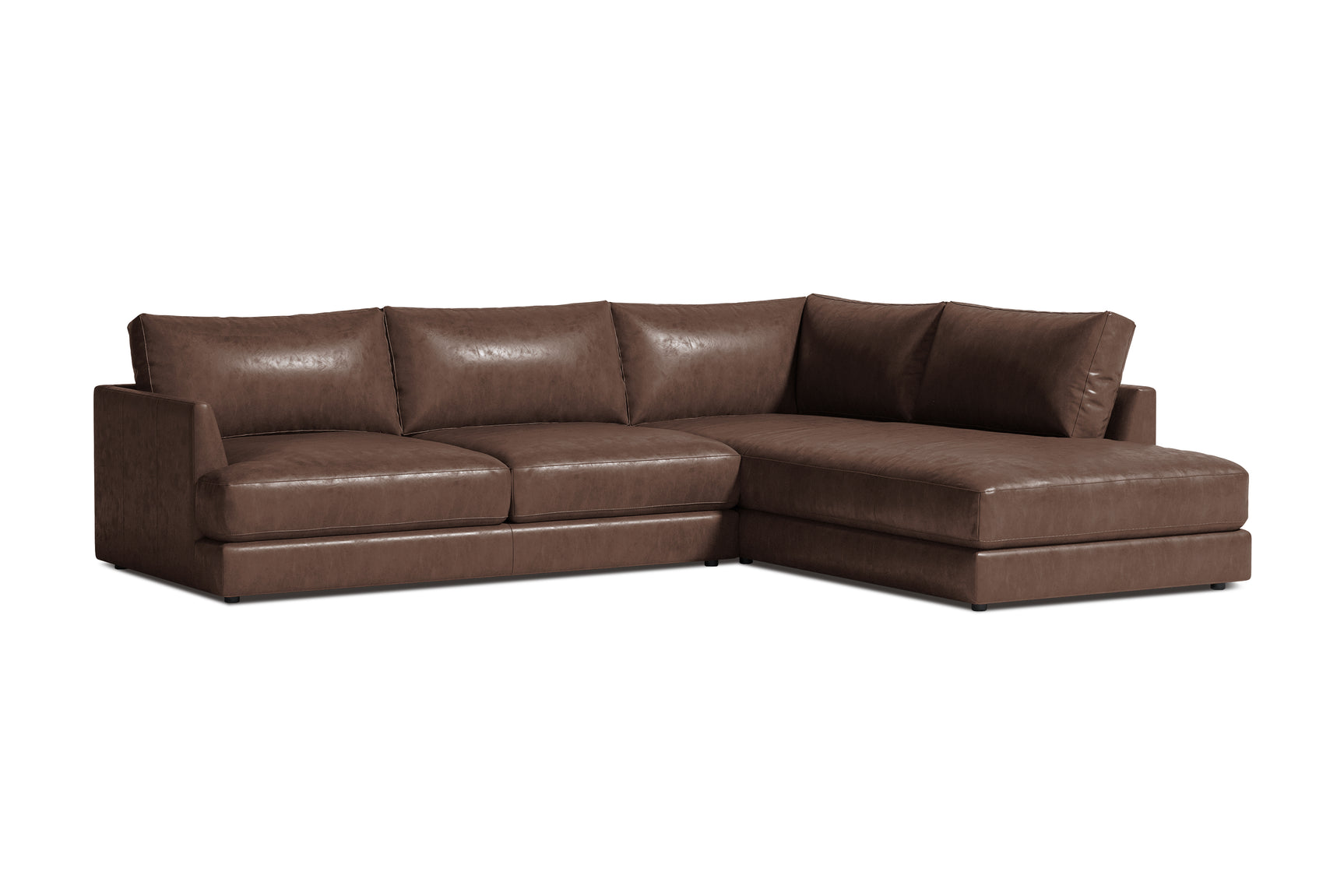 Valencia Serena Leather L-shape with Right Chaise Sectional Sofa, Brown