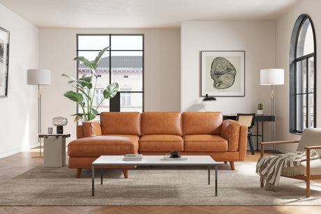 Valencia Artisan Top Grain Leather Three Seats with Left Chaise Leather Sofa, Cognac