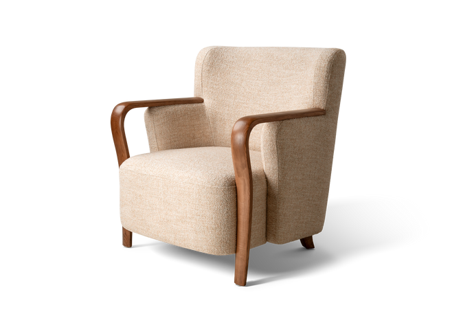 Valencia Emma Fabric Accent Chair with Walnut Wood Armrest, Beige