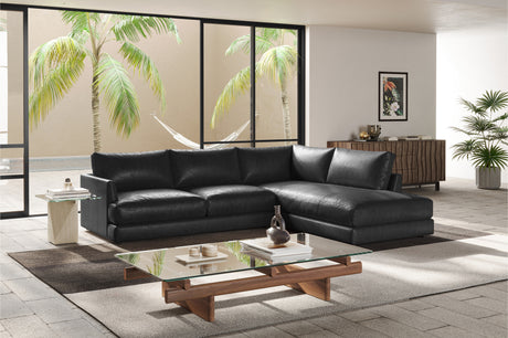 Valencia Serena Leather L-shape with Right Chaise Sectional Sofa, Black