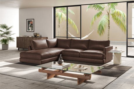 Valencia Serena Leather L-shape with Left Chaise Sectional Sofa, Brown