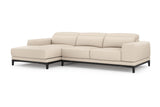 Valencia Valletta Top Grain Leather Three Seats with Left Chaise Sofa, Rose Beige