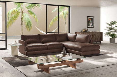 Valencia Serena Leather L-shape with Right Chaise Sectional Sofa, Brown