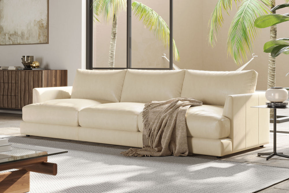 Valencia Serena Leather Three Seats Sectional Sofa, Beige