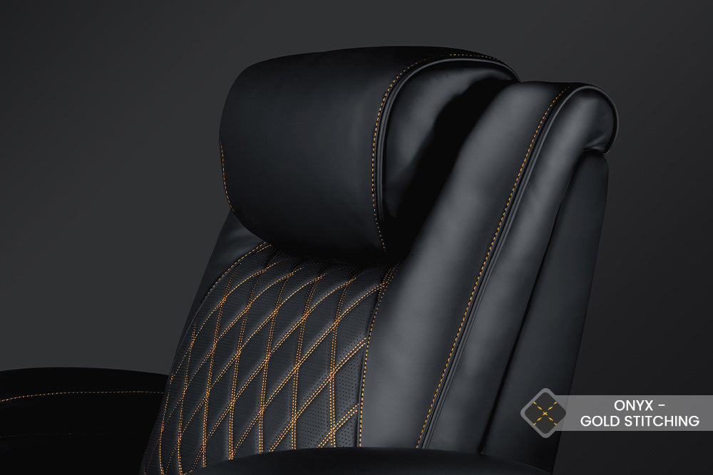 Valencia Oslo Ultimate Luxury Edition Row of 4 Loveseat Left Onyx with Silver Stitching