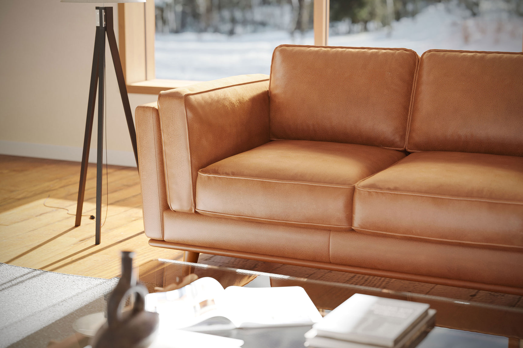 Valencia Artisan Top Grain Leather Loveseat Sofa, Cognac Color
