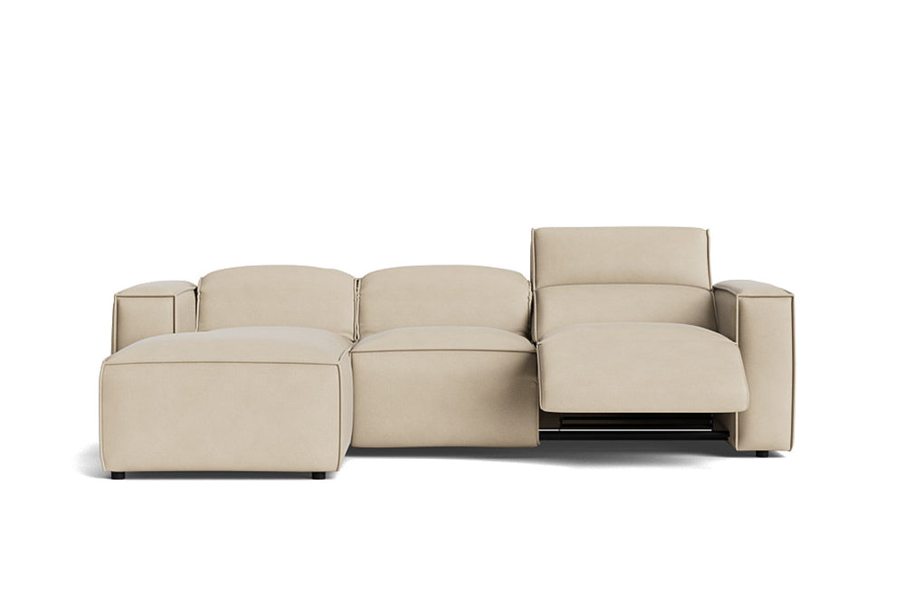 Valencia Emery Leather Sectional Sofa, Recliner Three Seats with Left Chaise, Beige