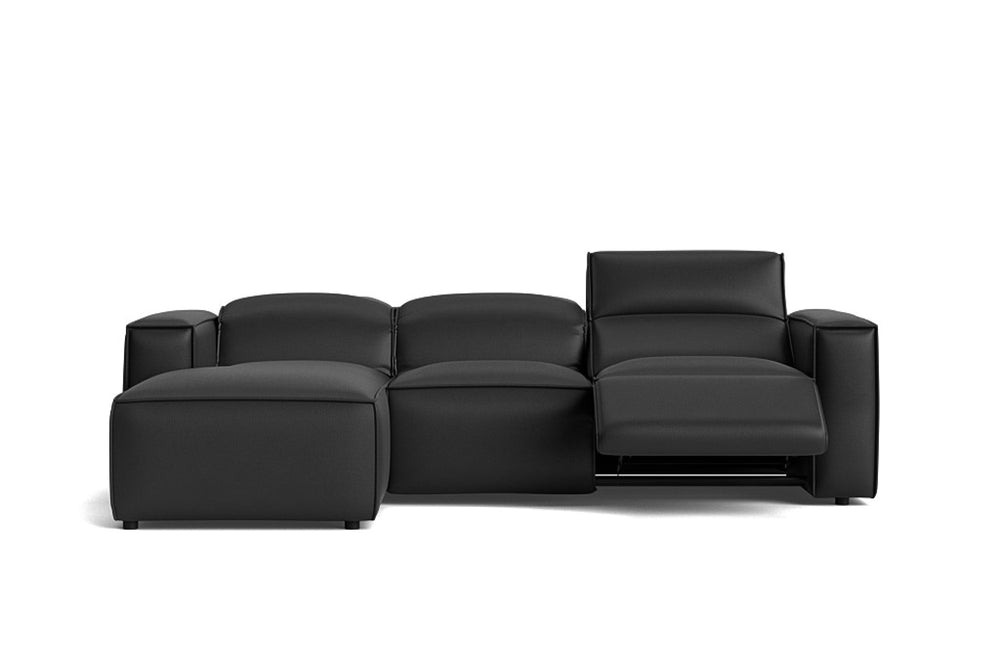 Valencia Emery Leather Sectional Sofa, Recliner Three Seats with Left Chaise, Black