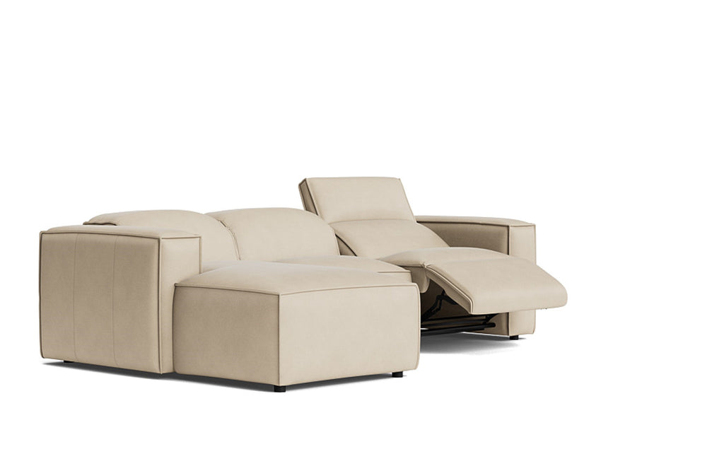 Valencia Emery Leather Sectional Sofa, Recliner Three Seats with Left Chaise, Beige