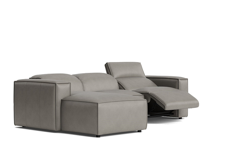 Valencia Emery Leather Sectional Sofa, Recliner Three Seats with Left Chaise, Light Grey
