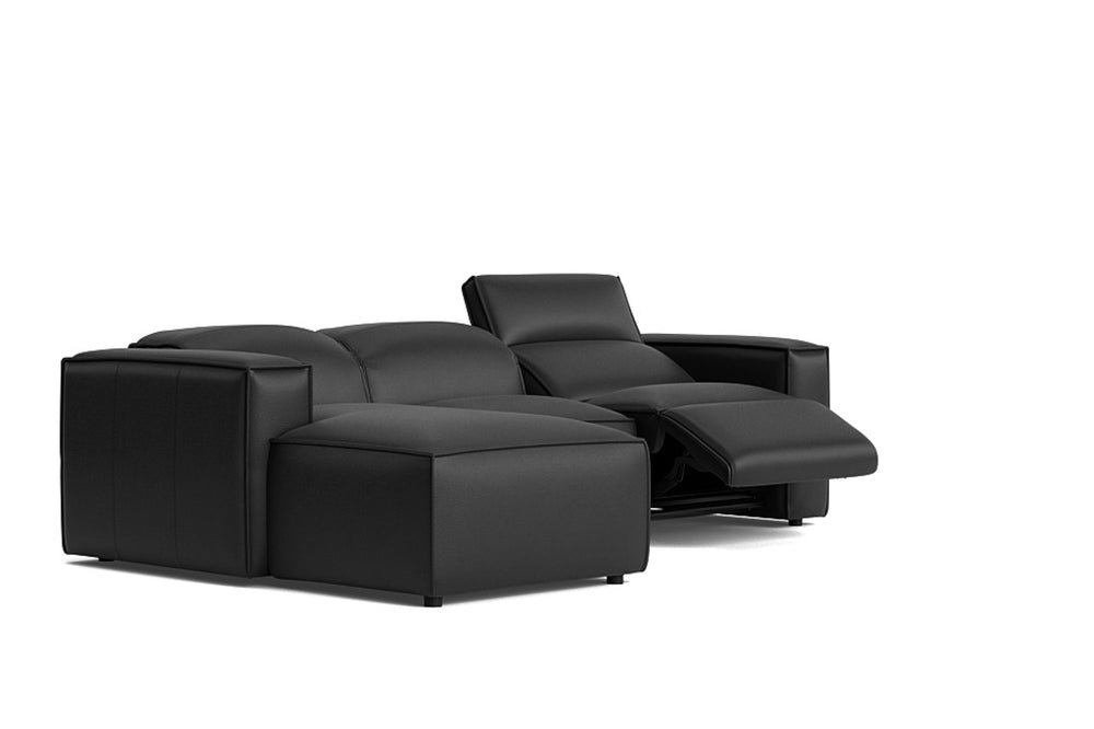 Valencia Emery Leather Sectional Sofa, Recliner Three Seats with Left Chaise, Black
