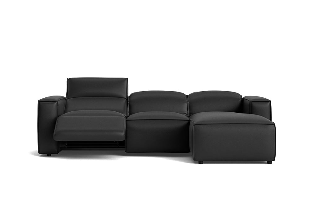 Valencia Emery Leather Sectional Sofa, Recliner Three Seats with Right Chaise, Black