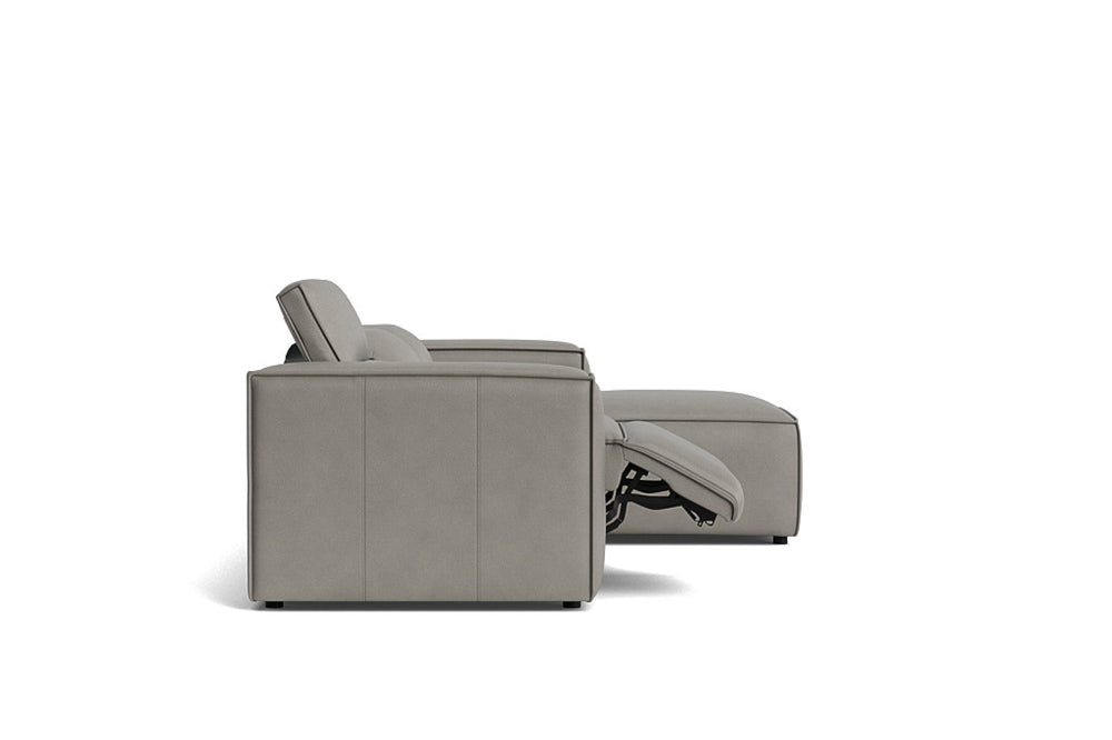 Valencia Emery Leather Sectional Sofa, Recliner Three Seats with Right Chaise, Light Grey