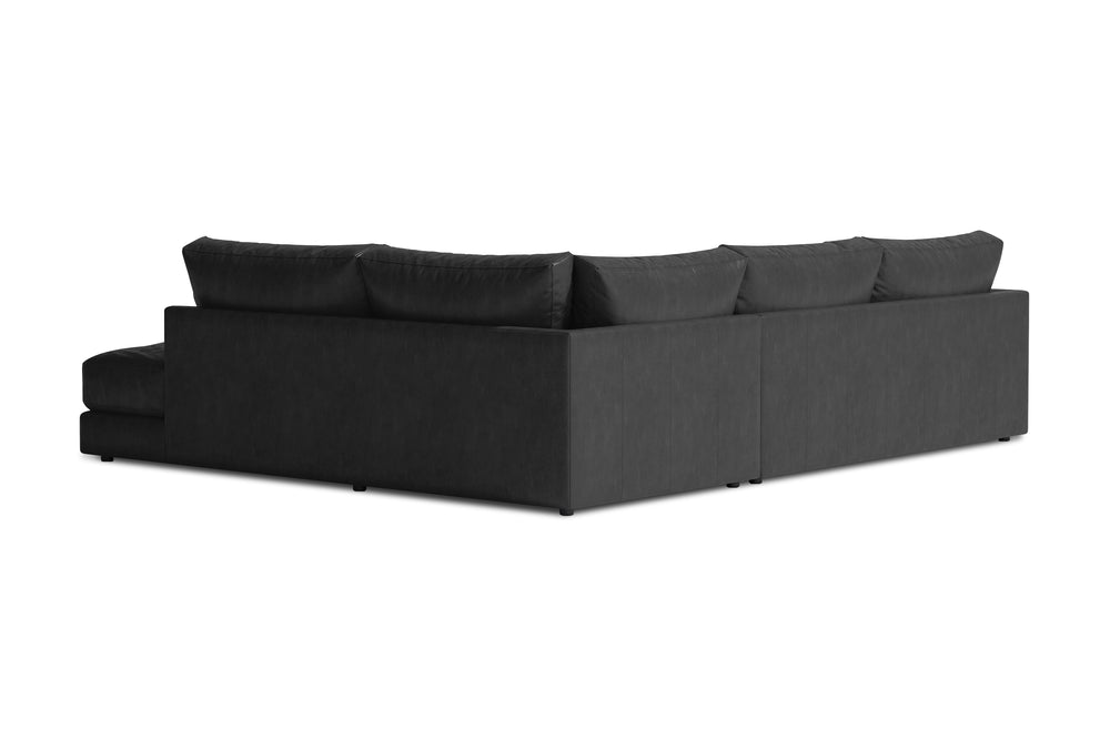 Valencia Serena Leather L-shape with Right Chaise Sectional Sofa, Black