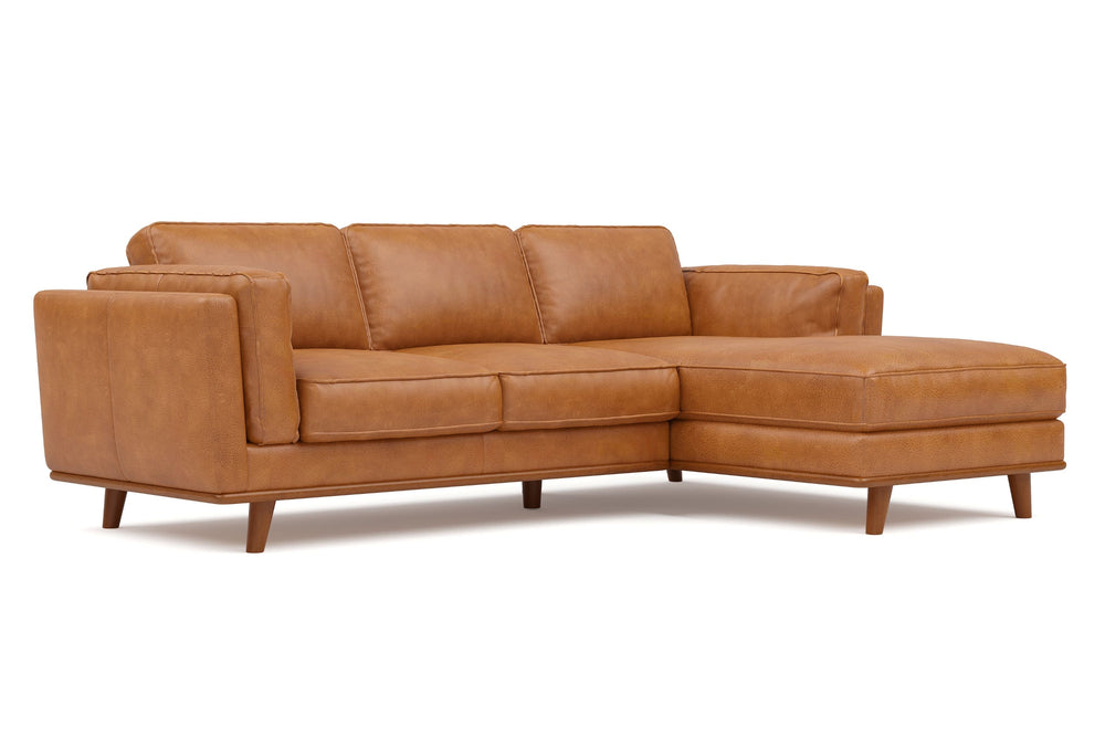 Valencia Artisan Top Grain Leather Three Seats with Right Chaise Leather Sofa, Cognac