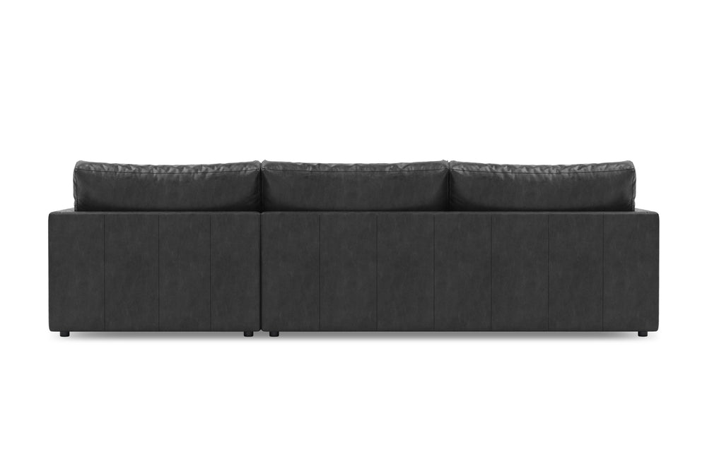 Valencia Serena Leather Three Seats with Right Chaise Sectional Sofa, Black