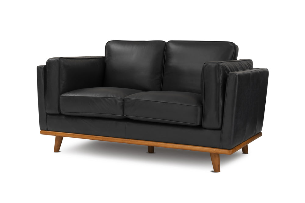 Valencia Artisan Top Grain Leather Loveseat Sofa, Black Color