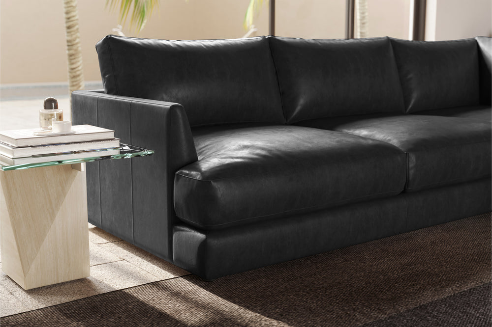 Valencia Serena Leather L-shape with Right Chaise Sectional Sofa, Black