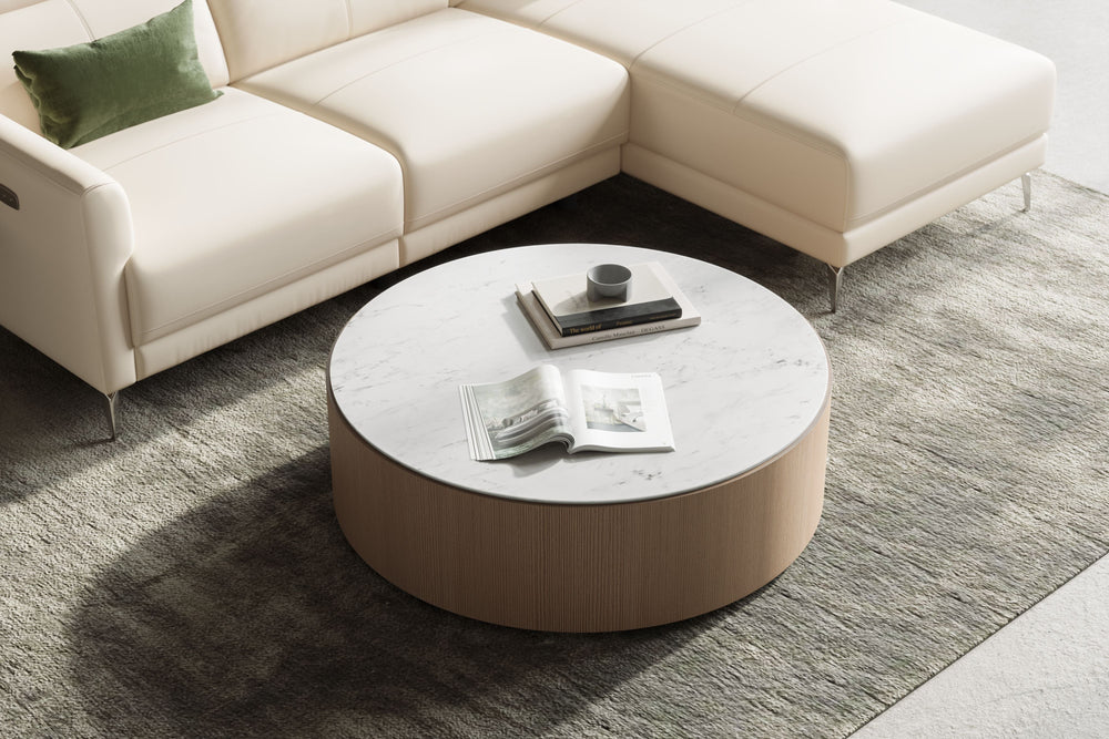 Valencia Peyton Marble and Wood 55'' Round Coffee Table