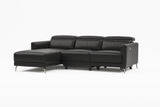 Valencia Andria Modern Left Hand Facing Top Grain Leather Reclining Sectional Sofa, Black Color