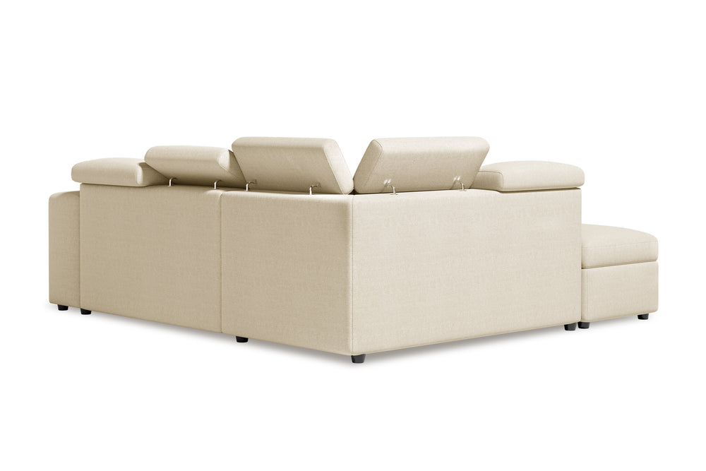 Valencia Finn Fabric Sectional Sofa Bed with Left Hand Storage, Beige Color