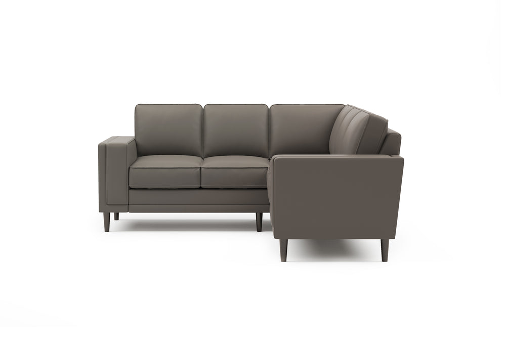 Valencia Scarlett L-Shape Corner Leather Sectional Sofa, Modern Grey