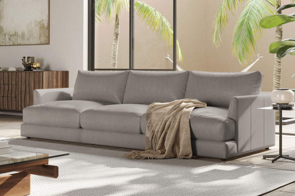 Valencia Serena Leather Three Seats Sectional Sofa, Light Grey