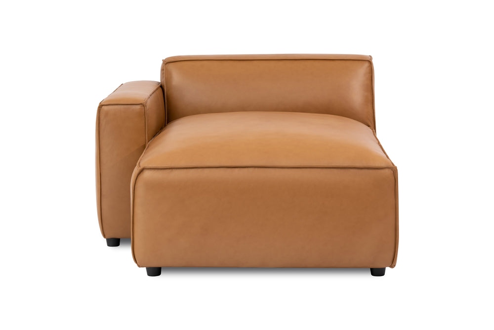 Valencia Nathan Full Aniline Leather Left-Chaise Piece, Caramel Brown