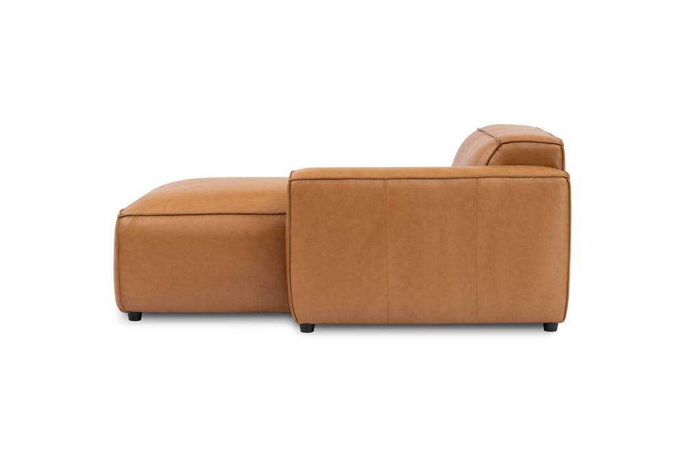 Valencia Nathan Full Aniline Leather Right-Chaise Piece, Caramel Brown