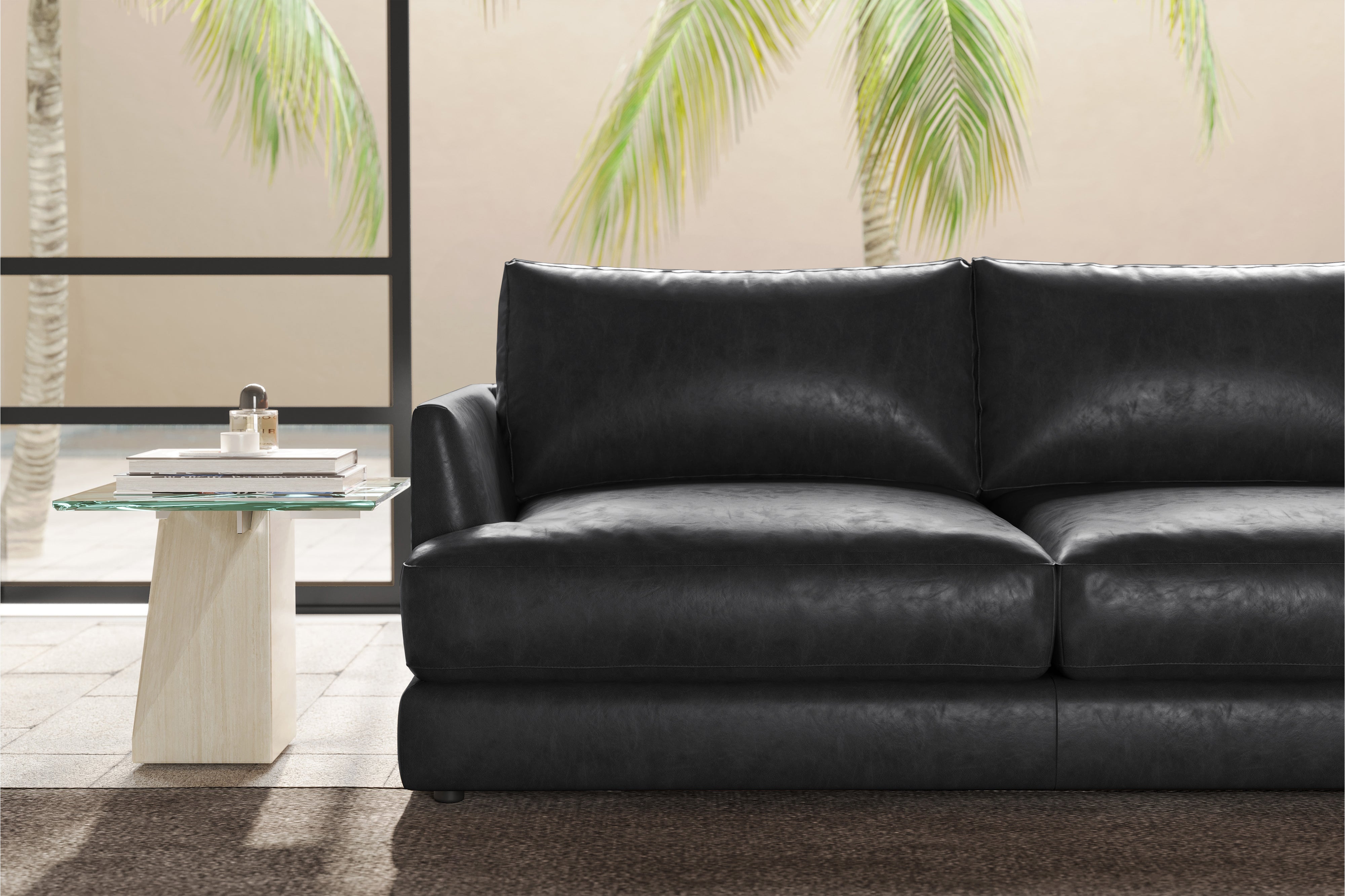 Valencia Serena Leather L shape with Right Chaise Sectional Sofa Blac