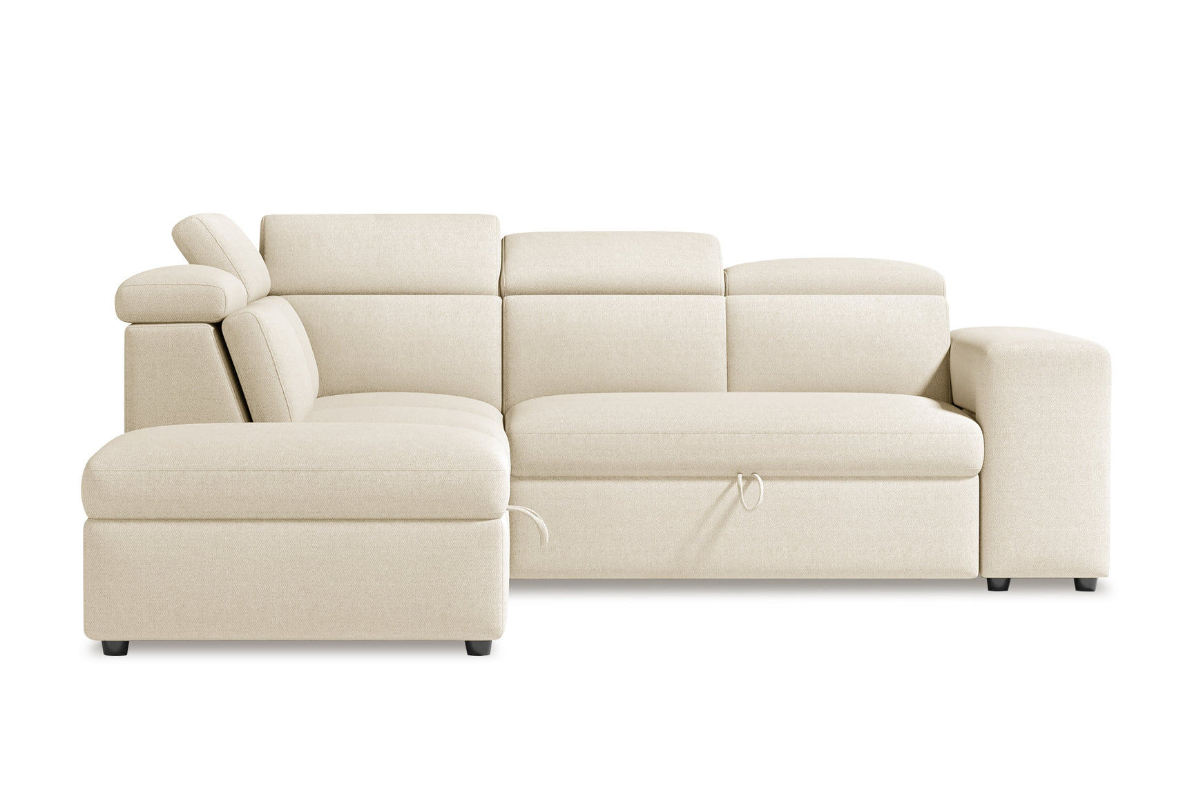 Valencia Finn Fabric Sectional Sofa Bed with Left Hand Storage, Beige Color