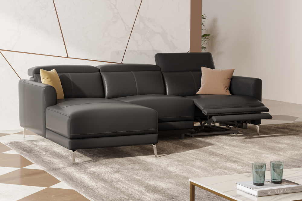 Valencia Andria Modern Left Hand Facing Top Grain Leather Reclining Se