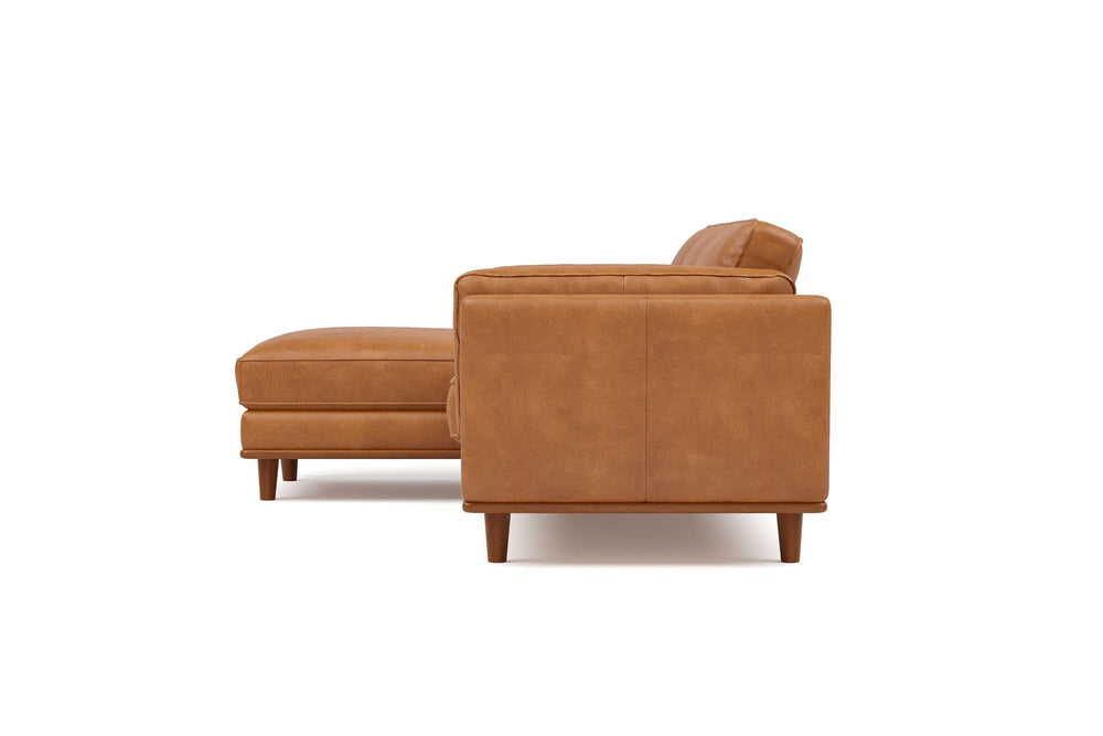 Valencia Artisan Top Grain Leather Three Seats with Left Chaise Leather Sofa, Cognac