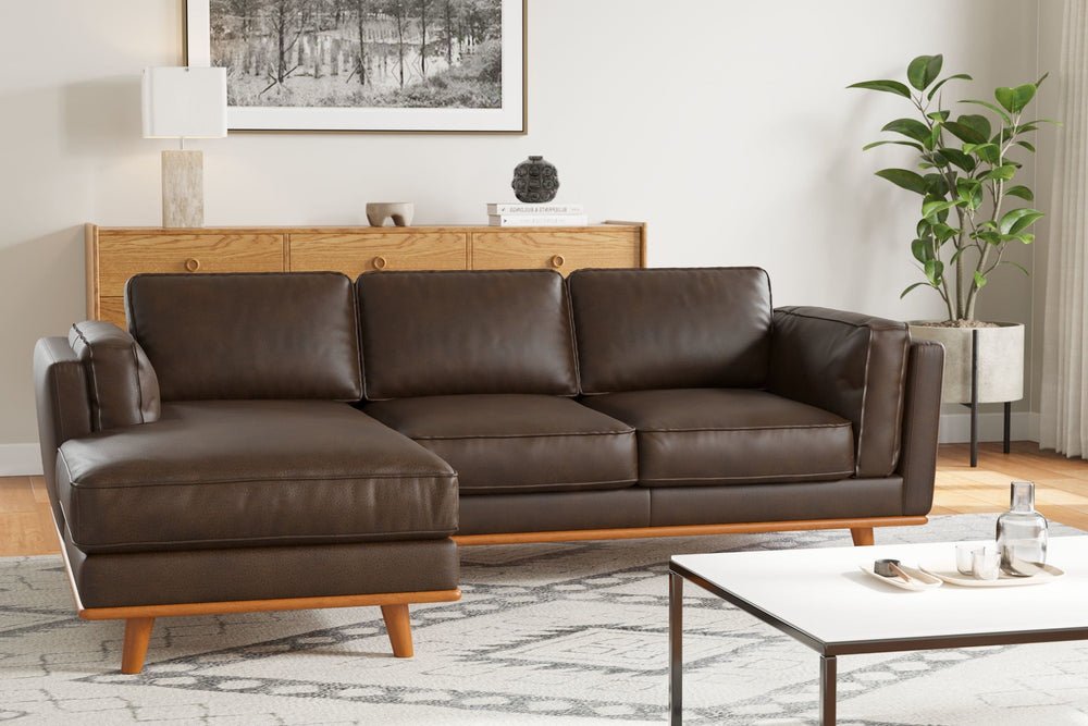 Valencia Artisan Top Grain Three Seats with Left Hand Chaise Leather Sofa, Chocolate Color