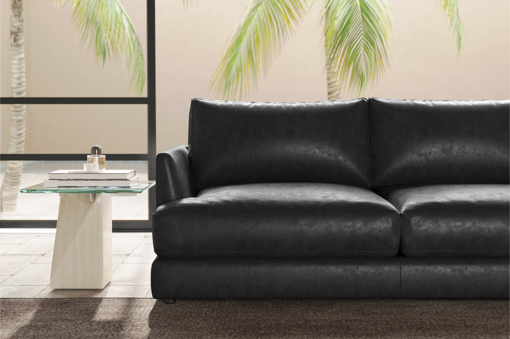 Valencia Serena Leather Three Seats with Right Chaise Sectional Sofa, Black